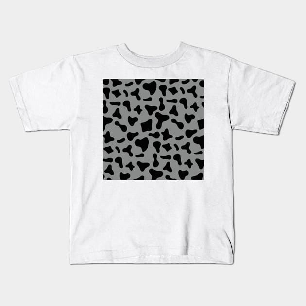 Black Dairy Cow Print Pattern on Grey Background Kids T-Shirt by Cow Print Stuff
